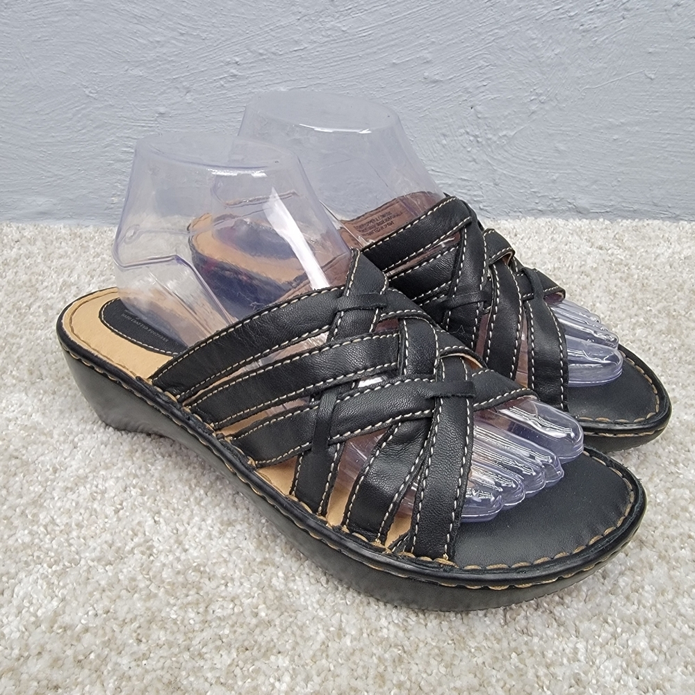 Born Women's Leather Strappy Criss-Cross Slide On Sandals